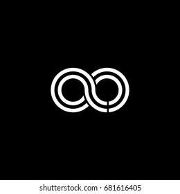 Initial lowercase letter ao, linked outline rounded logo, white color on black background