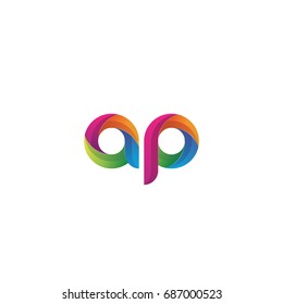 Initial lowercase letter ap, curve rounded logo, gradient vibrant colorful glossy multicolor