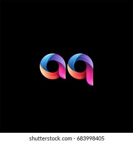 Initial lowercase letter aq, curve rounded logo, gradient vibrant colorful glossy colors on black background