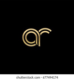 Initial lowercase letter ar, linked outline rounded logo, elegant golden color on black background