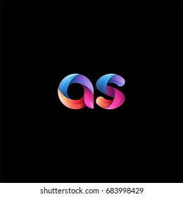 Initial lowercase letter as, curve rounded logo, gradient vibrant colorful glossy colors on black background