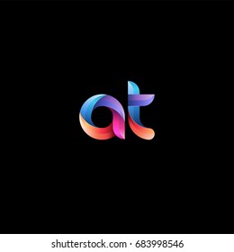 Initial lowercase letter at, curve rounded logo, gradient vibrant colorful glossy colors on black background