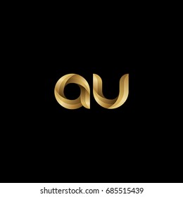 Initial lowercase letter au, curve rounded logo, gradient glossy gold color on black background