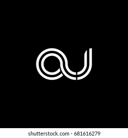 Initial lowercase letter au, linked outline rounded logo, white color on black background