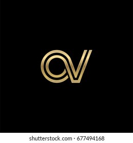 Initial lowercase letter av, linked outline rounded logo, elegant golden color on black background