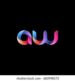 Initial lowercase letter aw, curve rounded logo, gradient vibrant colorful glossy colors on black background