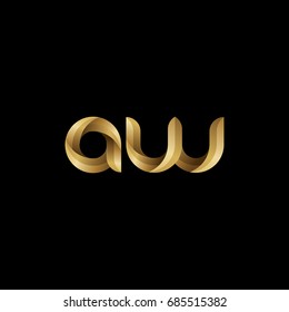 Initial lowercase letter aw, curve rounded logo, gradient glossy gold color on black background