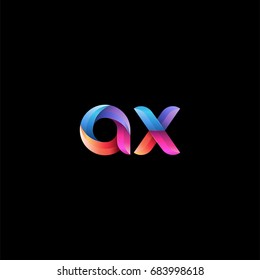 Initial lowercase letter ax, curve rounded logo, gradient vibrant colorful glossy colors on black background
