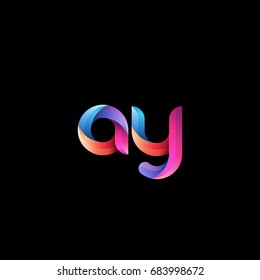Initial lowercase letter ay, curve rounded logo, gradient vibrant colorful glossy colors on black background