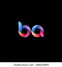 Initial lowercase letter ba, curve rounded logo, gradient vibrant colorful glossy colors on black background