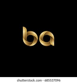 Initial lowercase letter ba, curve rounded logo, gradient glossy gold color on black background