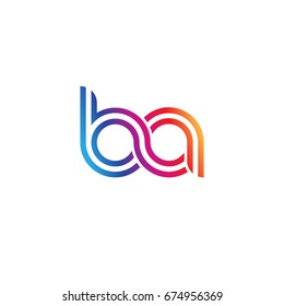 Initial lowercase letter ba, linked outline rounded logo, colorful vibrant colors