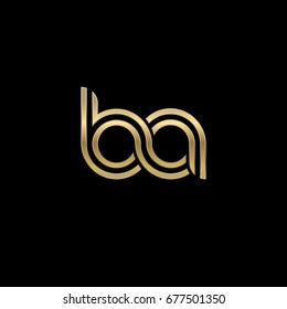 Initial lowercase letter ba, linked outline rounded logo, elegant golden color on black background