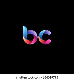 Initial lowercase letter bc, curve rounded logo, gradient vibrant colorful glossy colors on black background