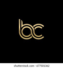 Initial lowercase letter bc, linked outline rounded logo, elegant golden color on black background