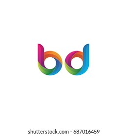 Initial lowercase letter bd, curve rounded logo, gradient vibrant colorful glossy multicolor