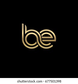 Initial lowercase letter be, linked outline rounded logo, elegant golden color on black background