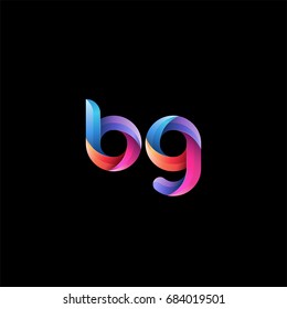 Initial lowercase letter bg, curve rounded logo, gradient vibrant colorful glossy colors on black background