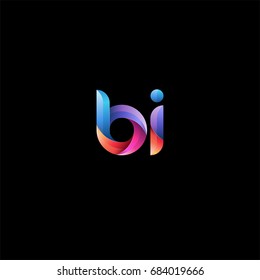 Initial lowercase letter bi, curve rounded logo, gradient vibrant colorful glossy colors on black background