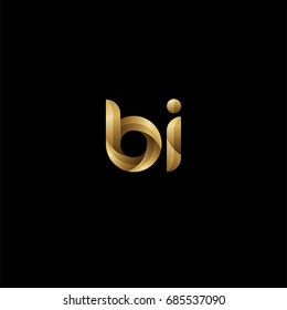 Initial lowercase letter bi, curve rounded logo, gradient glossy gold color on black background
