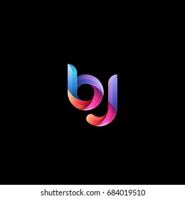 Initial lowercase letter bj, curve rounded logo, gradient vibrant colorful glossy colors on black background