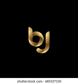 Initial lowercase letter bj, curve rounded logo, gradient glossy gold color on black background
