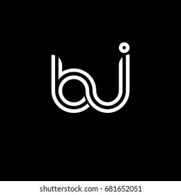 Initial lowercase letter bj, linked outline rounded logo, white color on black background