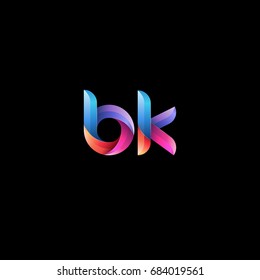 Initial lowercase letter bk, curve rounded logo, gradient vibrant colorful glossy colors on black background