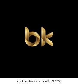 Initial lowercase letter bk, curve rounded logo, gradient glossy gold color on black background