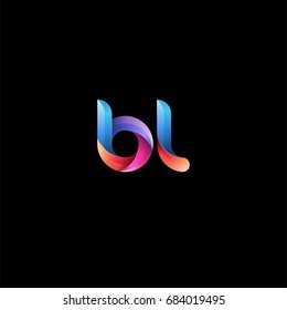 Initial lowercase letter bl, curve rounded logo, gradient vibrant colorful glossy colors on black background