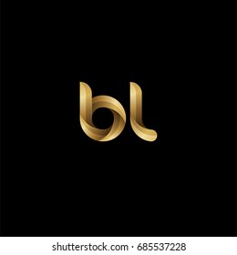 Initial lowercase letter bl, curve rounded logo, gradient glossy gold color on black background