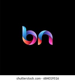 Initial lowercase letter bn, curve rounded logo, gradient vibrant colorful glossy colors on black background