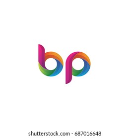 Initial lowercase letter bp, curve rounded logo, gradient vibrant colorful glossy multicolor