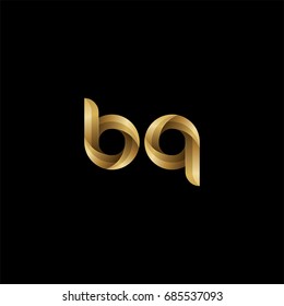 Initial lowercase letter bq, curve rounded logo, gradient glossy gold color on black background