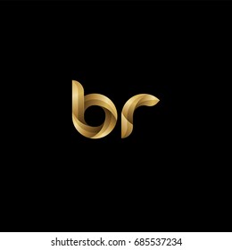 Initial lowercase letter br, curve rounded logo, gradient glossy gold color on black background