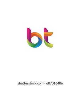 Initial lowercase letter bt, curve rounded logo, gradient vibrant colorful glossy multicolor