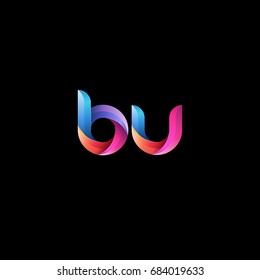 Initial lowercase letter bu, curve rounded logo, gradient vibrant colorful glossy colors on black background
