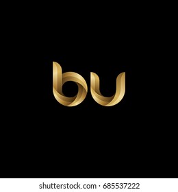Initial lowercase letter bu, curve rounded logo, gradient glossy gold color on black background