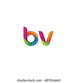 Initial lowercase letter bv, curve rounded logo, gradient vibrant colorful glossy multicolor