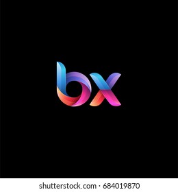 Initial lowercase letter bx, curve rounded logo, gradient vibrant colorful glossy colors on black background