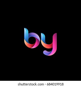 Initial lowercase letter by, curve rounded logo, gradient vibrant colorful glossy colors on black background