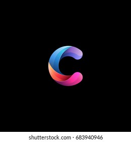 Initial lowercase letter c  curve rounded logo  gradient vibrant colorful glossy colors black background