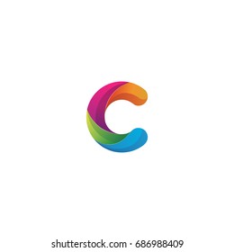 Initial lowercase letter c, curve rounded logo, gradient vibrant colorful glossy multicolor