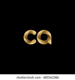 Initial lowercase letter ca, curve rounded logo, gradient glossy gold color on black background