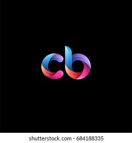 Initial lowercase letter cb, curve rounded logo, gradient vibrant colorful glossy colors on black background