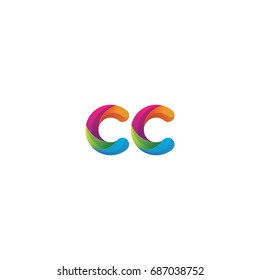 Initial lowercase letter cc, curve rounded logo, gradient vibrant colorful glossy multicolor
