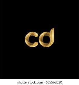 Initial lowercase letter cd, curve rounded logo, gradient glossy gold color on black background