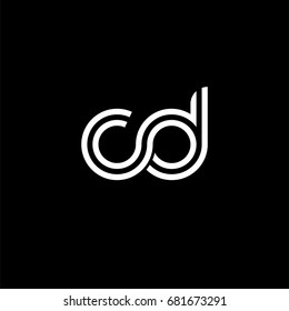 Initial lowercase letter cd, linked outline rounded logo, white color on black background