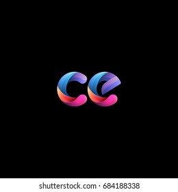 Initial lowercase letter ce, curve rounded logo, gradient vibrant colorful glossy colors on black background