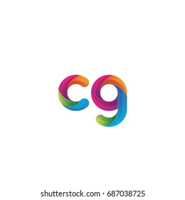 Initial lowercase letter cg, curve rounded logo, gradient vibrant colorful glossy multicolor